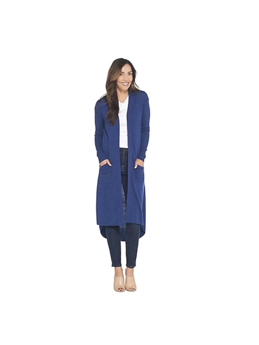H by Halston Sweater Womens Medium Petite Blue Long Maxi Office Cozy Cardigan